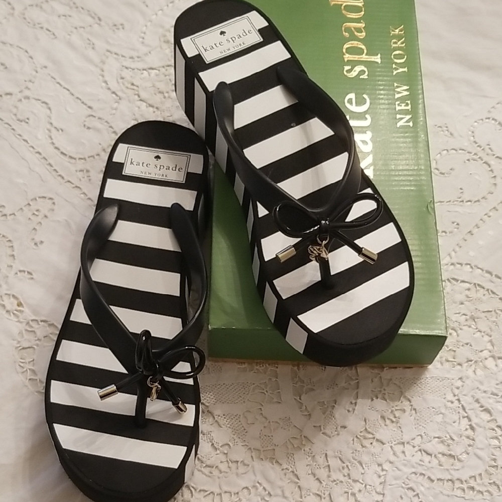 Kate Spade Black and White Striped Sandals